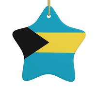 Flag of The Bahamas Christmas Ceramic Star Pendant with Punched Holes and Gold Wire Rope, Christmas Tree Home Decoration