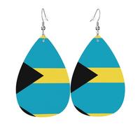 Flag of the Bahamas Leather Earring Pairs Teardrop Faux Leather Earrings Set for Women Lightweight Leather Dangle Drop Earrings.