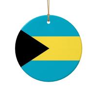Flag of the Bahamas Print Ceramic Holiday Ornament Set, Personalized Christmas Tree Decor Hanging Pendant 10cm