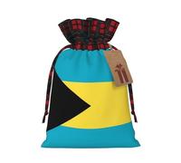 Flag of the Bahamas Print Christmas Drawstring Bags Snack Wrap, Reusable Holiday Treat Sacks for Presents M