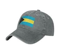 Flag of The Bahamas Washed Cowboy Baseball Cap for Adults - Stylish and Breathable Hat with Adjustable Strap, Gray, One size