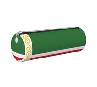 Flag of The Chechen Republic Cute Leather Pencil Case Eco-Friendly Cross Grain Leather,Smooth Zipper,Large Capacity Cylinder Pouch Holder