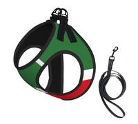 Flag Of The Chechen Republic Print Adjustable Reflective Harness Leash Set For Cats, Dogs And Small Pets, Soft Breathable Mesh Walking Vest With Escape-Proof Lead