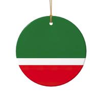 Flag Of The Chechen Republic Print Ceramic Round Pendant For Travel Ornaments For Home Decor Christmas Ornament