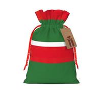 Flag Of The Chechen Republic Print Christmas Burlap Gift Bag With Drawstring, Present Small Favor Pouch For Birthday Parties-S Size