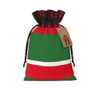 Flag Of The Chechen Republic Print Festive Plaid Gift Bag, Candy Bag, Drawstring Burlap Pouch For Holiday Presents Favor-M