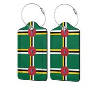 Flag of The Commonwealth of Dominica Business Travel PU Leather Label Suitable for Handbags/Backpacks/Luggage, Black, 4 pcs