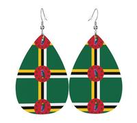 Flag of the Commonwealth of Dominica Pattern leather earrings | Water drop-shaped printed earrings, suitable for daily/party/dating scenes