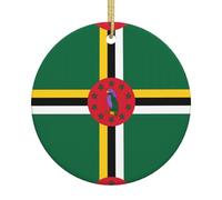 Flag of the Commonwealth of Dominica Print Christmas Ornaments Ceramic, Round Hanging Pendant Holiday Home Decor, Party Creative Xmas Gift