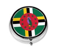 Flag of The Commonwealth of Dominica Round mini Pill Box, Lightweight and Portable, with 3 Plastic Inserts, Suitable for Carrying in Pockets or Wallets.