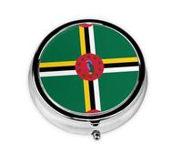 Flag of The Commonwealth of Dominica Take-Along Pill Box, Portable Round Pill Box, fits in Your Purse Pocket Lightweight 3 Compartment Pill Box,