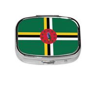 Flag of The Commonwealth of Dominica Travel Pill Organizer. 2-Compartment Pill Box, Portable Mini Pill Box, Vitamin Medicine Storage Box