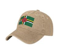 Flag of The Commonwealth of Dominica Washed Cowboy Baseball Cap for Adults - Stylish and Breathable Hat with Adjustable Strap, Natural, One size