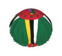 Flag of the Commonwealth of Dominica Women's shower cap, waterproof, reusable, with washable elastic cord, suitable for long hair and braids, ideal for showering.