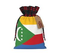 Flag of the Comoros Christmas Drawstring Gift Bags, S Rustic Linen Tartan Pouches with Tags for Wedding Party Favours