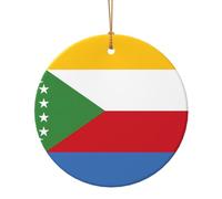 Flag of the Comoros Print Ceramic Holiday Ornament Set, Personalized Christmas Tree Decor Hanging Pendant 9cm