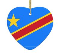 Flag of The Congo A 2.9-inch Ceramic Christmas Ornament with a Printed Heart is Perfect for windowsills fireplaces and Living Rooms