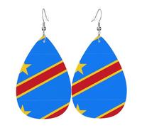 Flag of the Congo Leather Earring Pairs Teardrop Faux Leather Earrings Set for Women Lightweight Leather Dangle Drop Earrings.