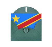 Flag of the Congo Print Birthday Blank Note Card with Dark Green Envelopes 4x6in