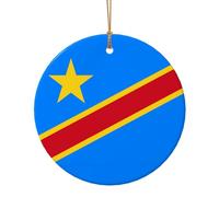 Flag of the Congo Print Ceramic Holiday Ornament Set, Personalized Christmas Tree Decor Hanging Pendant 9cm