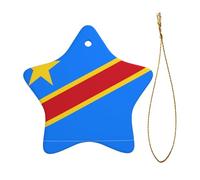 Flag of the Congo Printed Christmas Tree Ceramic Ornament - Star Shaped Holiday Decoration, Xmas Hanging Keepsake