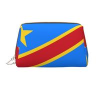 Flag of The Congo Zipper Closure Leather Portable Waterproof Cosmetic Bag for Home Travel to Organize Toiletries Sundries
