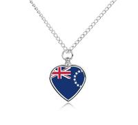 Flag of The Cook Islands Ashes Necklace Dog Pet Urn Necklace Heart Cremation Jewelry with Fill Kit