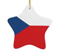 Flag of The Czech Republic Christmas Ceramic Star-Shaped Pendants, All with Holes Punched and Gold Wire Ropes for Easy Hanging