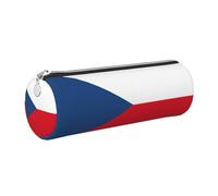 Flag of The Czech Republic Cute Leather Pencil Case Eco-Friendly Cross Grain Leather,Smooth Zipper,Large Capacity Cylinder Pouch Holder