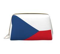 Flag of The Czech Republic Leather Hand-Held Zipper Makeup Bag Cute Make Up Case Large Wide-Open Pouch Pen Case