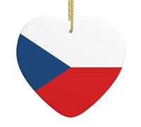 Flag of the Czech Republic Print Christmas Tree Ceramic Hanging Ornament – Heart-Shaped Xmas Tree Decoration for Holiday, Home, Party