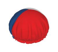 Flag of the Czech Republic Print Shower Cap for Women & Men â€“ Reusable Double-Layer Bath Hair Cap with Elastic Strap L