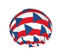Flag Of The Czech Republic Print Soft Lined Shower Cap, Double Layer Washable Wide Elastic Band Hair Shower Cap For Bath