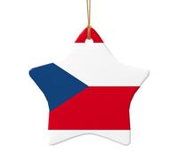 Flag Of The Czech Republic Print Tree Ceramic Hanging Decor, Christmas Ceramic Star Heart Pendant For Xmas Tree Festive Setup