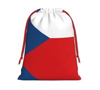 Flag of the Czech Republic Printed Drawstring Flannel Bag, Holiday Wrapping Bag Birthday Bag