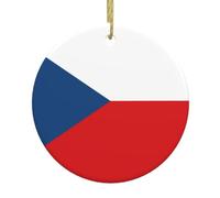 Flag of The Czech Republic Printed Round Ceramic Pendant, Christmas Tree Ornament, Suitable for Souvenirs and Holiday Decorations.