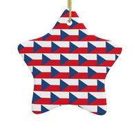 Flag Of The Czech Republic Printing Christmas Ornaments, Ceramic Star Design With String For Holiday, Star Christmas Decorations