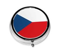 Flag of The Czech Republic Round mini Pill Box, Lightweight and Portable, with 3 Plastic Inserts, Suitable for Carrying in Pockets or Wallets.