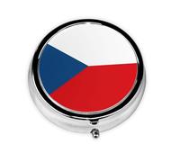 Flag of The Czech Republic This Small, Round Pill Box is a Portable Travel Medicine Organizer with Three compartments for Storing Daily medications.
