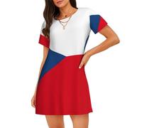 Flag Of The Czech Republic Women'S Short-Sleeved Nightdress Essentials T-Shirt Dress Short Skirt Home Clothes Black