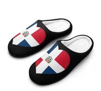 Flag of The Dominican Republic Heart Cotton Women's Slip-on Slippers Winter Warm House Shoes with Rubber Sole for Home Office Hotel