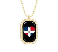 Flag of The Dominican Republic Heart Women's Alloy Long Necklaces Square Pendant Ladies Diamond Necklace Jewelry Gift Golden-style