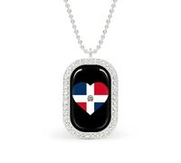 Flag of The Dominican Republic Heart Women's Alloy Long Necklaces Square Pendant Ladies Diamond Necklace Jewelry Gift Silver-style
