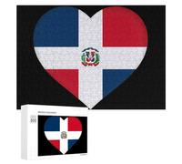 Flag of The Dominican Republic Heart Wooden Jigsaw Puzzles for Adults Brain-Teasing Game Idea Puzzle Gift 300 PCS
