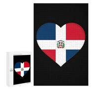 Flag of The Dominican Republic Heart Wooden Jigsaw Puzzles for Adults Funny Brain-Teasing Game Idea Puzzle Gift
