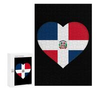 Flag of The Dominican Republic Heart Wooden Jigsaw Puzzles for Adults Funny Brain-Teasing Game Idea Puzzle Gift