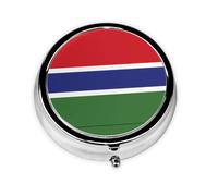 Flag of The Gambia Take-Along Pill Box, Portable Round Pill Box, fits in Your Purse Pocket Lightweight 3 Compartment Pill Box,