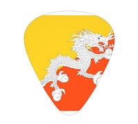 Flag of the Kingdom of Bhutan Guitar Picks 12 Pack Assorted Thickness-0.46mm 0.71mm 0.96mm Medium Thin Heavy Celluloid Style Picks for Acoustic Electric Guitar Ukulele