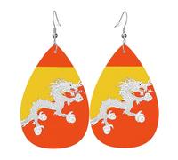 Flag of the Kingdom of Bhutan Leather Earring Pairs Teardrop Faux Leather Earrings Set for Women Lightweight Leather Dangle Drop Earrings.