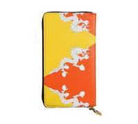 Flag of the Kingdom of Bhutan Long leather wallet, portable credit card holder, zippered coin purse, and ID compartment